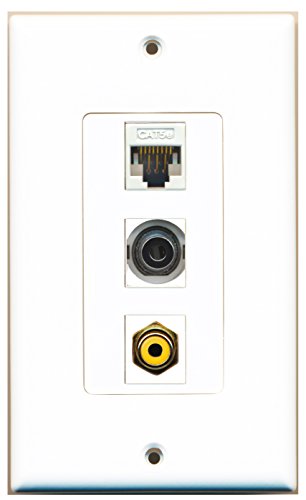 RiteAV - 1 Port RCA Yellow and 1 Port 3.5mm and 1 Port Cat5e Ethernet White Decorative Wall Plate Decorative