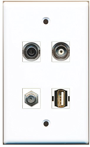 RiteAV - 1 Port Coax Cable TV- F-Type 1 Port USB A-A 1 Port 3.5mm 1 Port BNC Wall Plate