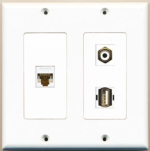 RiteAV - 1 Port RCA White 1 Port USB A-A 1 Port Cat6 Ethernet White - 2 Gang Wall Plate