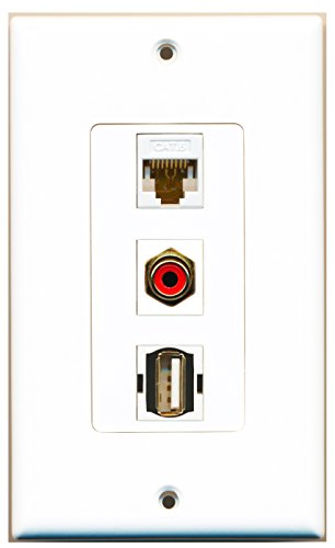 RiteAV - 1 Port RCA Red and 1 Port USB A-A and 1 Port Cat6 Ethernet White Decorative Wall Plate Decorative