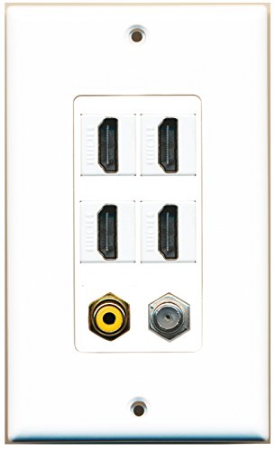 RiteAV - 4 Port HDMI 1 RCA Yellow 1 Coax Cable TV- F-Type Wall Plate Decorative