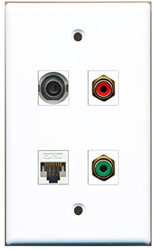 RiteAV - 1 Port RCA Red 1 Port RCA Green 1 Port 3.5mm 1 Port Cat5e Ethernet White Wall Plate