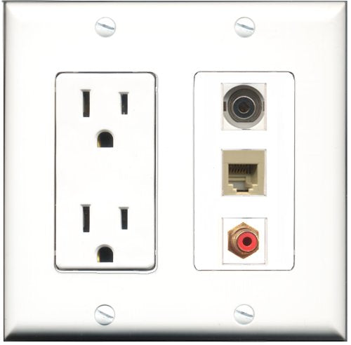 RiteAV - 15 Amp Power Outlet 1 Port RCA Red 1 Port Phone Beige 1 Port 3.5mm Decorative Wall Plate