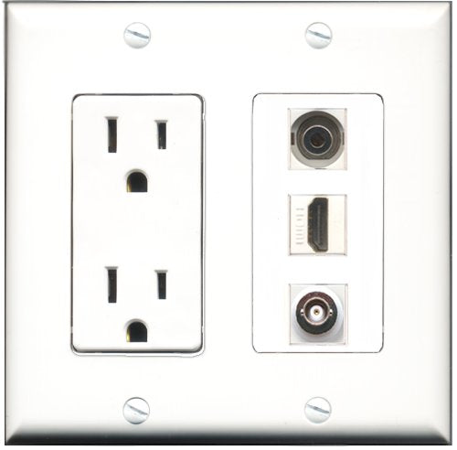 RiteAV - 15 Amp Power Outlet 1 Port HDMI 1 Port 3.5mm 1 Port BNC Decorative Wall Plate