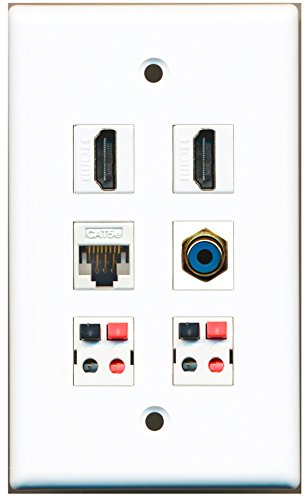 RiteAV - 2 HDMI 1 Port RCA Blue 1 Port Cat5e Ethernet White 2 Port Speaker Wall Plate