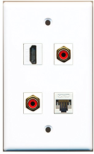 RiteAV - 1 Port HDMI 2 Port RCA Red 1 Port Cat5e Ethernet White Wall Plate