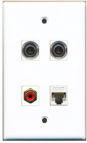 RiteAV - 1 Port RCA Red 2 Port 3.5mm 1 Port Cat5e Ethernet White Wall Plate
