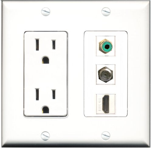 RiteAV - 15 Amp Power Outlet 1 Port HDMI 1 Port RCA Green 1 Port Coax Decorative Wall Plate
