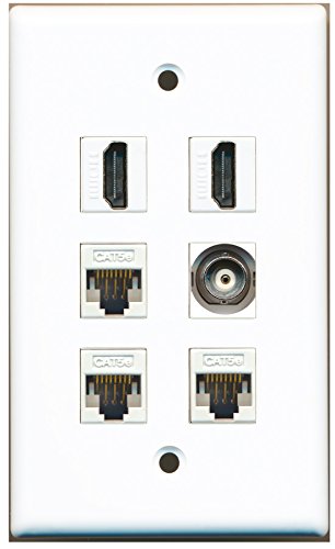 RiteAV - 2 HDMI 1 Port BNC 3 Port Cat5e Ethernet White Wall Plate