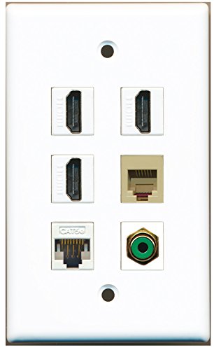 RiteAV - 3 HDMI 1 Port RCA Green 1 Port Phone RJ11 RJ12 Beige 1 Port Cat5e Ethernet White Wall Plate
