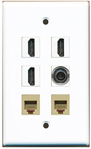 RiteAV - 3 HDMI 2 Port Phone RJ11 RJ12 Beige 1 Port 3.5mm Wall Plate