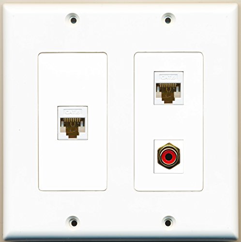 RiteAV - 1 Port RCA Red 2 Port Cat6 Ethernet White - 2 Gang Wall Plate