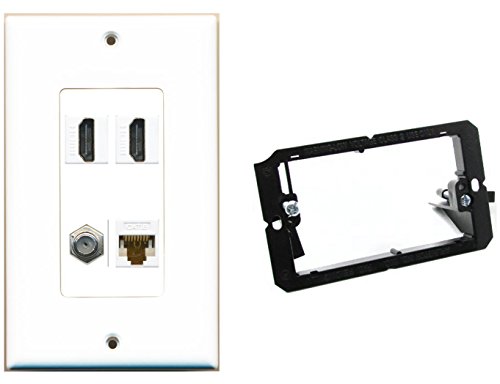 RiteAV Mounting Bracket and 1 Gang Decorative 2 HDMI Coax Cat6 Wall Plate White