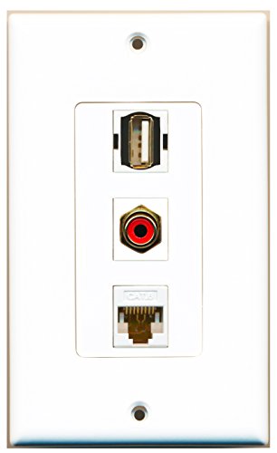 RiteAV - 1 Port RCA Red and 1 Port USB A-A and 1 Port Cat6 Ethernet White Decorative Wall Plate Decorative