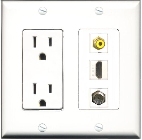 RiteAV - 15 Amp Power Outlet 1 Port HDMI 1 Port RCA Yellow 1 Port Coax Decorative Wall Plate