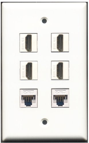 RiteAV - 4 Port HDMI 2 Port Cat5e Ethernet White Wall Plate