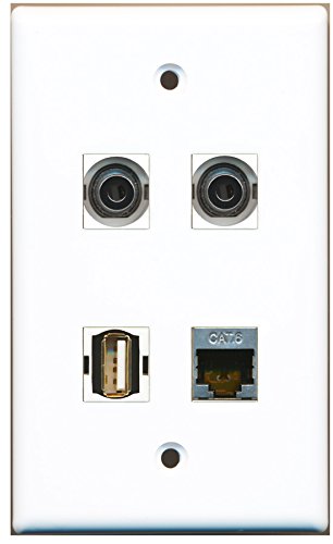RiteAV - 1 Port USB A-A 1 Port Shielded Cat6 Ethernet 2 Port 3.5mm Wall Plate