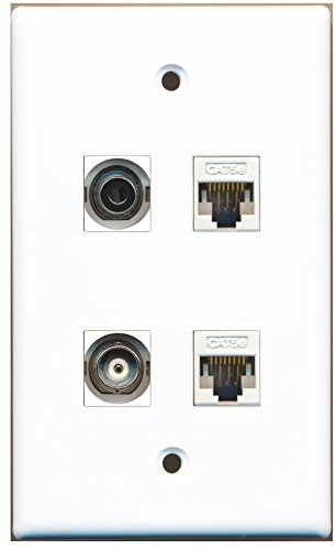 RiteAV - 1 Port 3.5mm 1 Port BNC 2 Port Cat5e Ethernet White Wall Plate