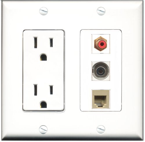 RiteAV - 15 Amp Power Outlet 1 Port RCA Red 1 Port Phone Beige 1 Port 3.5mm Decorative Wall Plate