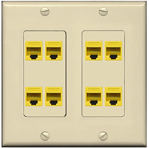 RiteAV (2 Gang Decorative) 8 Cat5e Yellow Wall Plate Ivory