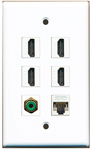 RiteAV - 4 HDMI 1 Port RCA Green 1 Port Cat5e Ethernet White Wall Plate