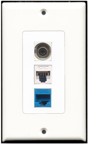 RiteAV - 1 Port 3.5mm 1 Cat5e Ethernet White 1 Cat5e Ethernet Blue Wall Plate Decorative