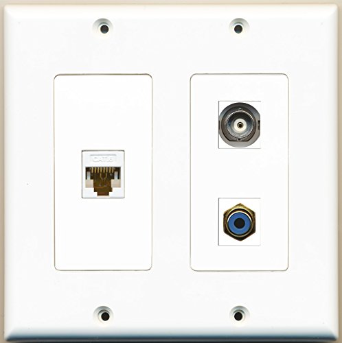 RiteAV - 1 Port RCA Blue 1 Port BNC 1 Port Cat6 Ethernet White - 2 Gang Wall Plate