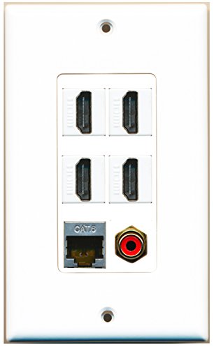 RiteAV - 4 Port HDMI 1 RCA Red 1 Shielded Cat6 Ethernet Wall Plate Decorative