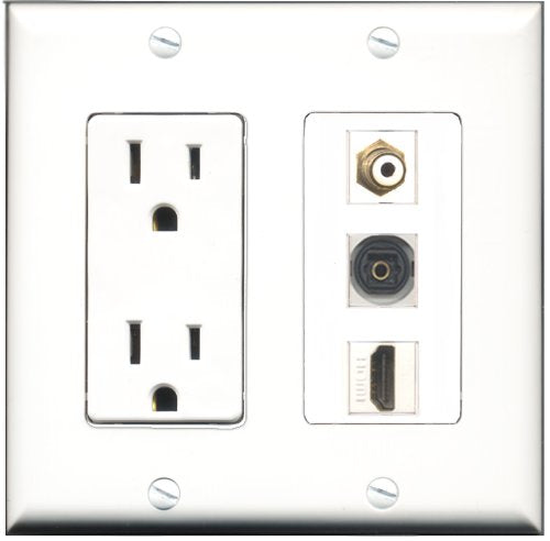RiteAV - 15 Amp Power Outlet 1 Port HDMI 1 Port RCA White 1 Port Toslink Decorative Wall Plate