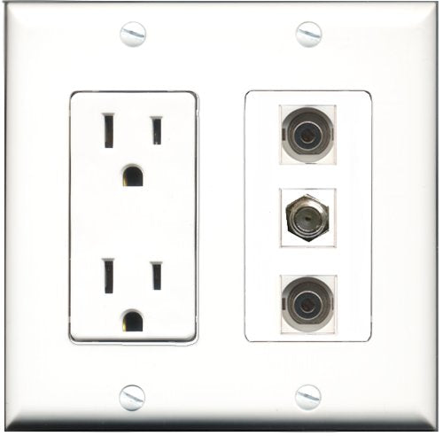 RiteAV - 15 Amp Power Outlet 1 Port Coax 2 Port 3.5mm Decorative Wall Plate