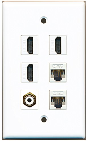 RiteAV - 3 HDMI 1 Port RCA White 2 Port Cat5e Ethernet White Wall Plate