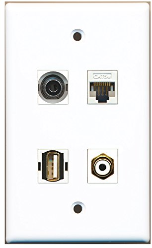 RiteAV - 1 Port RCA White 1 Port USB A-A 1 Port 3.5mm 1 Port Cat5e Ethernet White Wall Plate