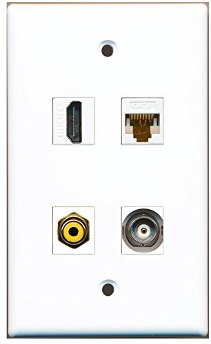 RiteAV - 1 Port HDMI 1 Port RCA Yellow 1 Port BNC 1 Port Cat6 Ethernet White Wall Plate