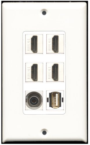 RiteAV - 4 Port HDMI 1 USB A-A 1 3.5mm Wall Plate White
