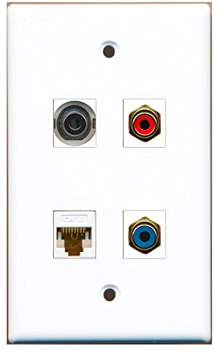 RiteAV - 1 Port RCA Red 1 Port RCA Blue 1 Port 3.5mm 1 Port Cat6 Ethernet White Wall Plate