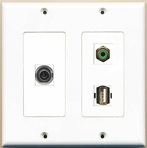 RiteAV - 1 Port RCA Green 1 Port USB A-A 1 Port 3.5mm - 2 Gang Wall Plate
