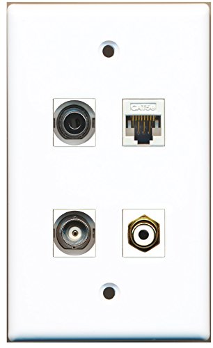 RiteAV - 1 Port RCA White 1 Port 3.5mm 1 Port BNC 1 Port Cat5e Ethernet White Wall Plate