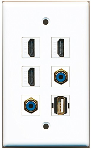 RiteAV - 3 HDMI 2 Port RCA Blue 1 Port USB A-A Wall Plate