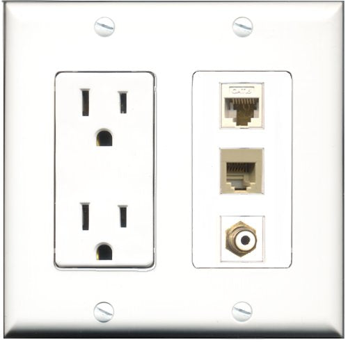 RiteAV - 15 Amp Power Outlet 1 Port RCA White 1 Port RCA Yellow 1 Port Phone Beige Decorative Wall Plate