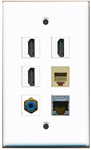 RiteAV - 3 HDMI 1 Port RCA Blue 1 Port Phone RJ11 RJ12 Beige 1 Port Shielded Cat6 Ethernet Wall Plate