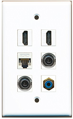 RiteAV - 2 HDMI 1 Port RCA Blue 2 Port 3.5mm 1 Port Cat5e Ethernet White Wall Plate