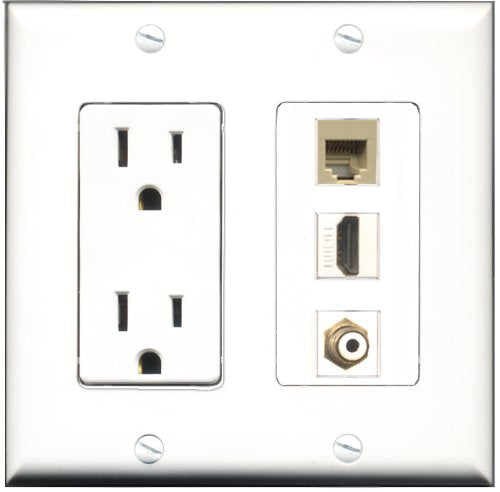 RiteAV - 15 Amp Power Outlet 1 Port HDMI 1 Port RCA White 1 Port Phone Beige Decorative Wall Plate