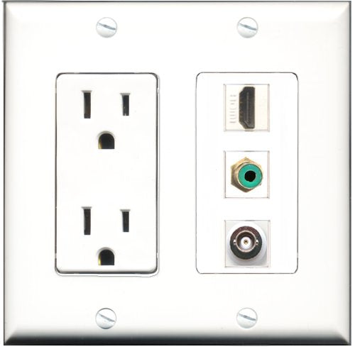 RiteAV - 15 Amp Power Outlet 1 Port HDMI 1 Port RCA Green 1 Port BNC Decorative Wall Plate