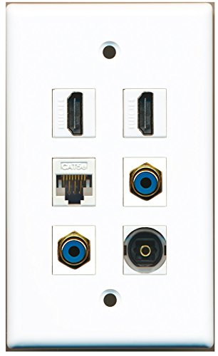RiteAV - 2 HDMI 2 Port RCA Blue 1 Port Toslink 1 Port Cat5e Ethernet White Wall Plate