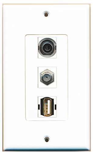 RiteAV - 1 Port Coax Cable TV- F-Type and 1 Port USB A-A and 1 Port 3.5mm Decorative Wall Plate Decorative