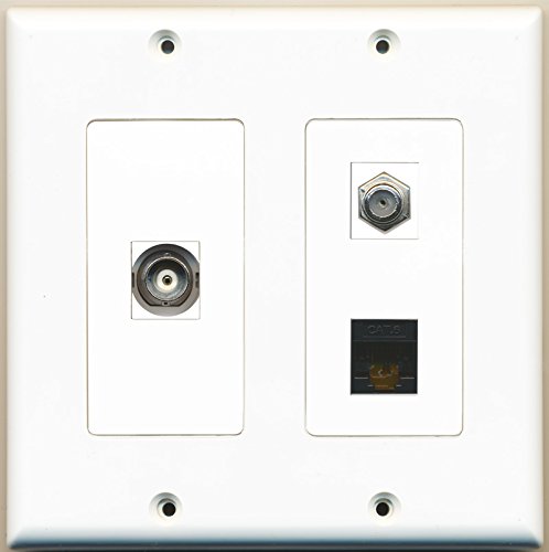 RiteAV - 1 Port Coax Cable TV- F-Type 1 Port BNC 1 Port Cat6 Ethernet Black - 2 Gang Wall Plate