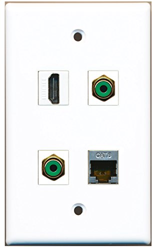 RiteAV - 1 Port HDMI 2 Port RCA Green 1 Port Shielded Cat6 Ethernet Wall Plate