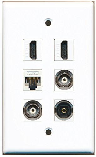 RiteAV - 2 HDMI 1 Port Toslink 2 Port BNC 1 Port Cat5e Ethernet White Wall Plate