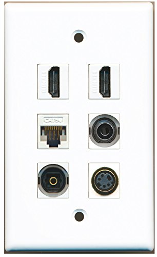 RiteAV - 2 HDMI 1 Port S-Video 1 Port Toslink 1 Port 3.5mm 1 Port Cat5e Ethernet White Wall Plate
