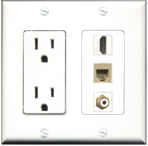 RiteAV - 15 Amp Power Outlet 1 Port HDMI 1 Port RCA White 1 Port Phone Beige Decorative Wall Plate